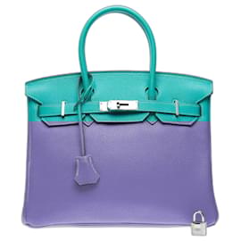 Hermès-HERMES Birkin 30 Bag in Blue Leather - 102533-Blue