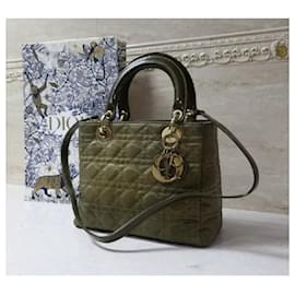 Christian Dior-Christian Dior Lady Dior Medium Khaki Canvas Bag-Khaki